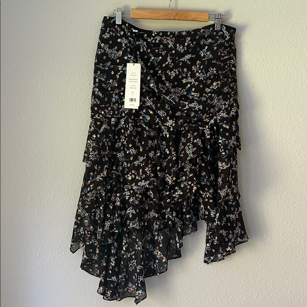 (NWT) Veronica Beard Silk Floral Tiered Ruffle Asymmetrical Midi Skirt (Size 12)
